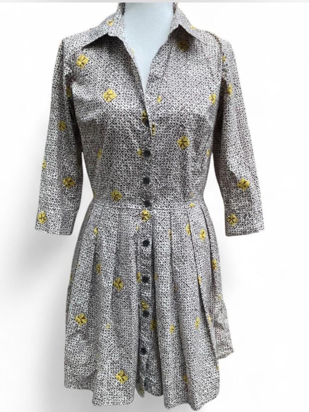 SAMANTHA SUNG Silk Cotton Blend Dress with Yellow Floral Accents